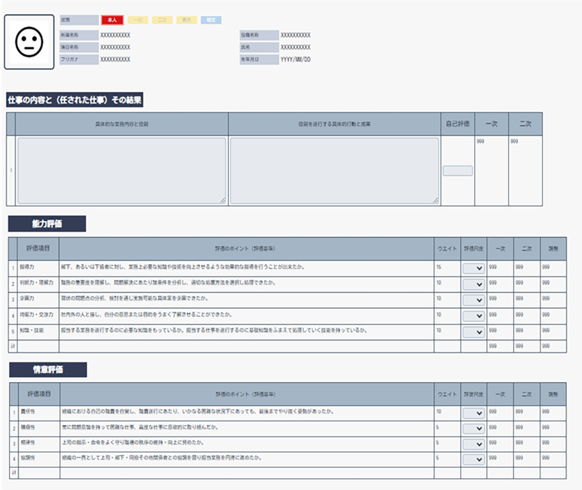 お客様の制度に合わせて設定可能な柔軟性のある評価シート